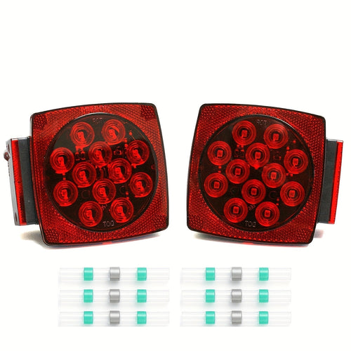 12V LED Trailer Lights Kit Stop Tail Turn Signal License Plate Light for Trailers Under 80" - Square Trailer Tail Lights for Boat Trailer Truck RV Camper Marine with Wiring Options