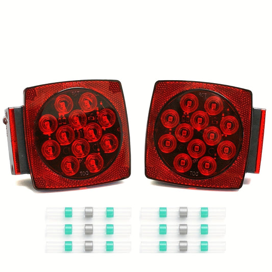 12V LED Trailer Lights Kit Stop Tail Turn Signal License Plate Light for Trailers Under 80" - Square Trailer Tail Lights for Boat Trailer Truck RV Camper Marine with Wiring Options