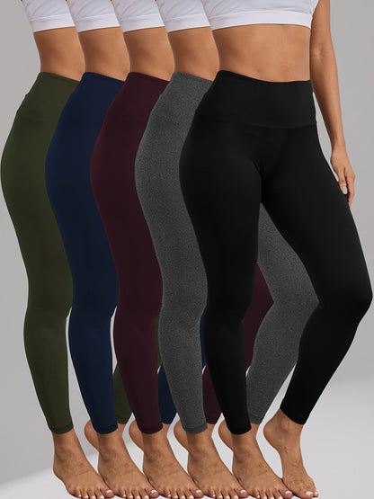 Women's High Waisted Tummy Control Leggings 5 Pack – Super Soft 4-Way Stretch Non-Sheer Yoga Workout Running Pants, Full-Length Gym Leggings S-XXL, All-Season Comfort for Gym, Yoga & Casual Wear