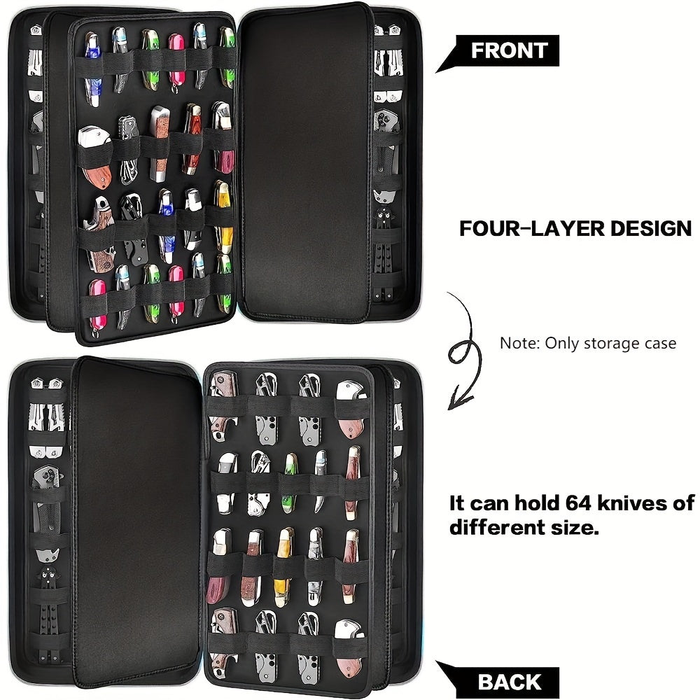 Knife Display Case 88 Slots Large Capacity Pocket Knife Storage Organizer for 66+ Folding Knives, Hard EVA Shell with Elastic Bands, 4 Slot Sizes, Smooth Zipper, Portable Carry Handle – EDC Knife Collector Case