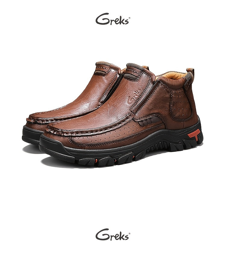 GREKS Men's Hand Stitched Slip-On Ankle Boots Casual Moccasin Chukka Loafers Non-Slip Sole for Outdoor Hiking Driving Daily Wear – Comfortable Lightweight Men's Shoes
