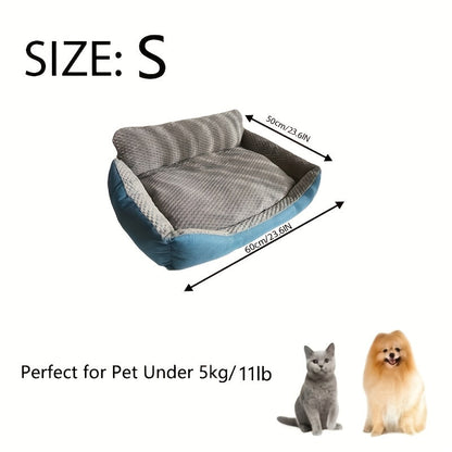 Luxury Plush Pet Sofa Bed with High Backrest – Thick Warm Washable Dog Bed for Large Medium Small Dogs & Cats, All-Season Comfort, Easy-Clean Cover, Sizes S L XL, Grey Blue