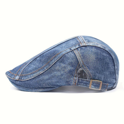 Washed Denim Beret Hat for Men & Women – Adjustable Vintage Newsboy Cap, Unisex Artist Hat for Spring & Summer – Perfect Match for Jeans & Casual Outfits