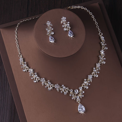 Bridal Rhinestone Necklace & Earring Set for Bride – Silver & Gold Plated Zinc Alloy with Glass Inlay, Elegant Wedding Jewelry for Brides, Bridesmaids, Banquets & Formal Parties