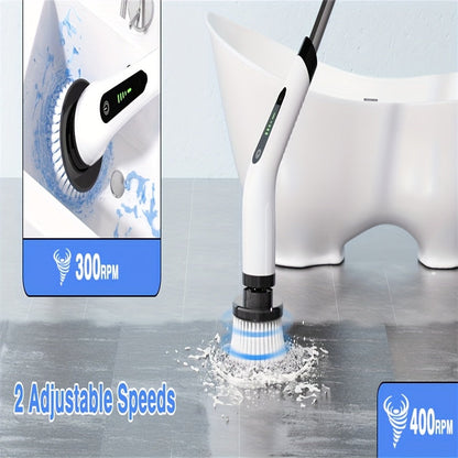 Electric Spin Scrubber Cordless 7-in-1 Cleaning Brush with 7 Replaceable Heads Dual Speed Adjustable Detachable Telescopic Handle for Bathroom Tile Tub Kitchen Car Floor Grout Scrubbing