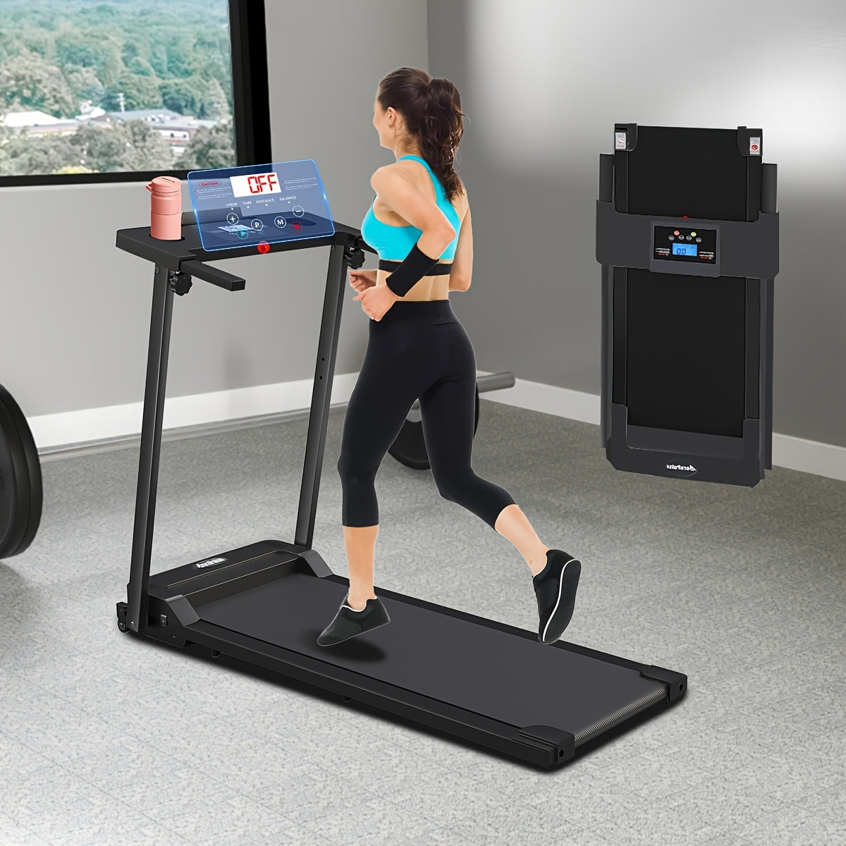 Portable Foldable Treadmill 3.0 HP with 300 LBS Capacity & Handle Bar – Compact Folding Walking Running Treadmill with LED Display for Home Office, Small Space Cardio Fitness Equipment