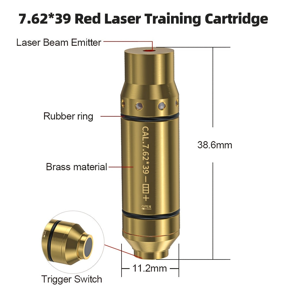 Dry Fire Laser Training Cartridge Multi-Caliber – 9mm / 45ACP / .223Rem Laser Bullet for Dry Fire Training System & Bore Sighter, Durable Copper, Class IIIA 650nm, 9 Batteries Included – Shooting Gift for Men