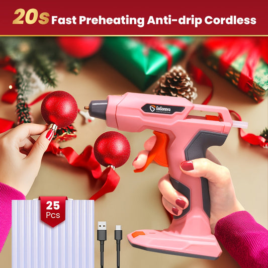 Cordless Hot Glue Gun USB Rechargeable with 25 Glue Sticks – 20 Second Fast Heating Anti-Drip Safety Design for DIY Crafts Home Repair Plush Toy Repair and Handmade Projects – Pink Grey Blue