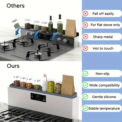 30-Inch Silicone Stove Organizer with Ultra-Strong Suction Base – Heat-Resistant Spice & Utensil Rack for Kitchen Countertop, Gas & Electric Stoves, RV, Small Kitchens – Dishwasher Safe Space Saver