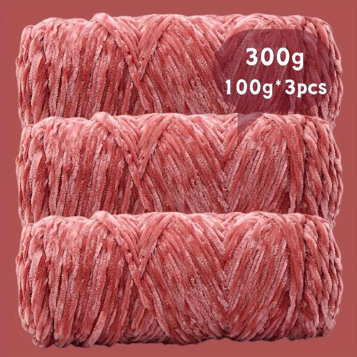 Velvet Chenille Yarn 3-Pack 300g (100g x3) Soft Bulky Knitting Crochet Yarn 47 Colors Beginner Friendly Luxury Handcraft for Sweaters Scarves Hats Dolls Bags Amigurumi DIY Projects