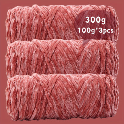 Velvet Chenille Yarn 3-Pack 300g (100g x3) Soft Bulky Knitting Crochet Yarn 47 Colors Beginner Friendly Luxury Handcraft for Sweaters Scarves Hats Dolls Bags Amigurumi DIY Projects