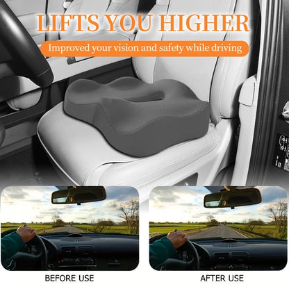 Ergonomic Memory Foam Seat Cushion with Center Groove – Coccyx & Tailbone Pressure Relief, Non-Slip Base, Soft Polyester Cover, Posture Support for Office Chair, Car & Home, White/Black