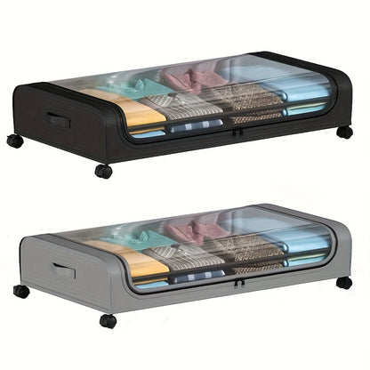 Under Bed Storage Organizer 2 Pack Metal Underbed Storage Bins with Wheels and Lid Rolling Under Bed Storage Containers for Clothes Bedding Shoes Blankets Books in Black and Gray