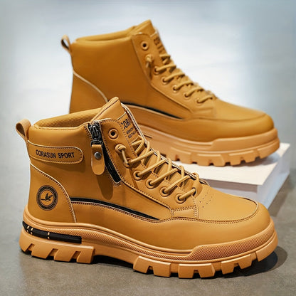 Men's Waterproof High-Top Hiking Boots – Zipper Closure, Slip-Resistant Durable Sole, PU Surface, for Outdoor Hiking Mountaineering Autumn Winter