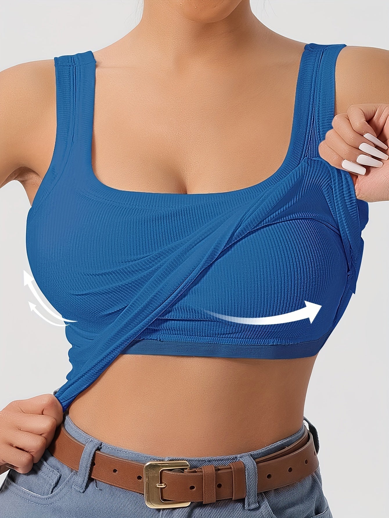 Women's Scoop Neck Tank Top Removable Chest Padding Slim Fit Casual Summer Sleeveless Top 8 Colors XS-XL Built-In Bra