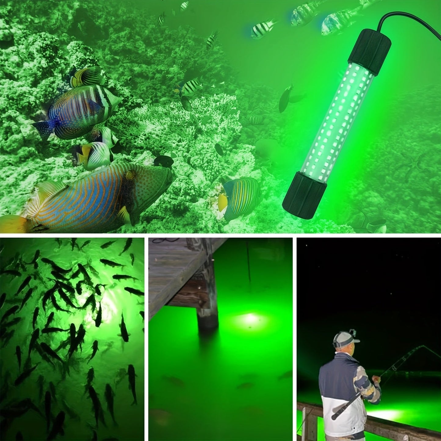 USB 126 LED Underwater Fishing Light with 5M Cord – Night Fish Attractor for Boat, Dock & Ice Fishing, Green & White Light Options, USB Powered Fish Finder Lamp