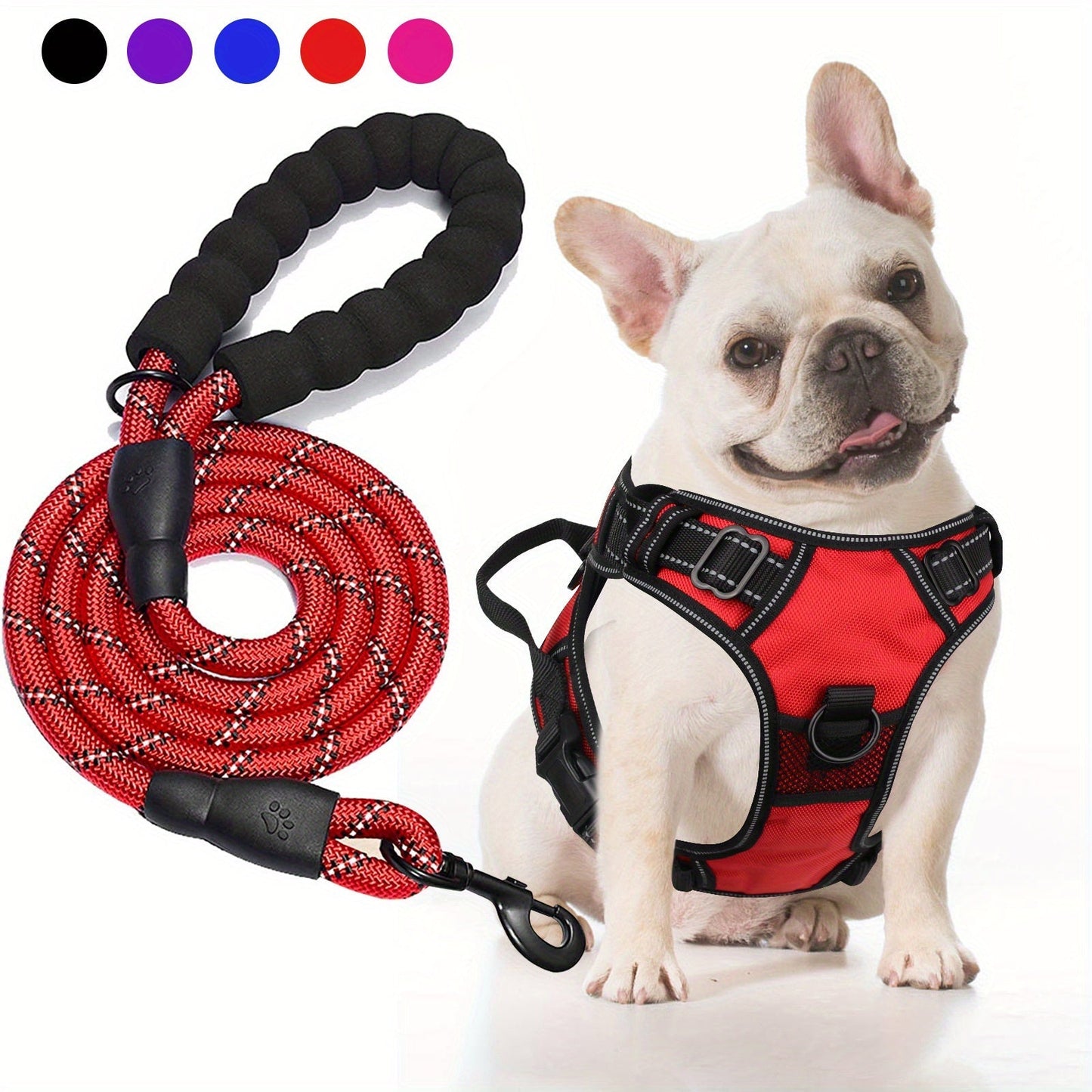 No Pull Dog Harness and Leash Set – Adjustable Reflective Oxford Vest Harness with 5-Foot Padded Handle Rope for Medium to Large Dogs, Quick-Release Buckles, Sizes S-XL, 5 Colors