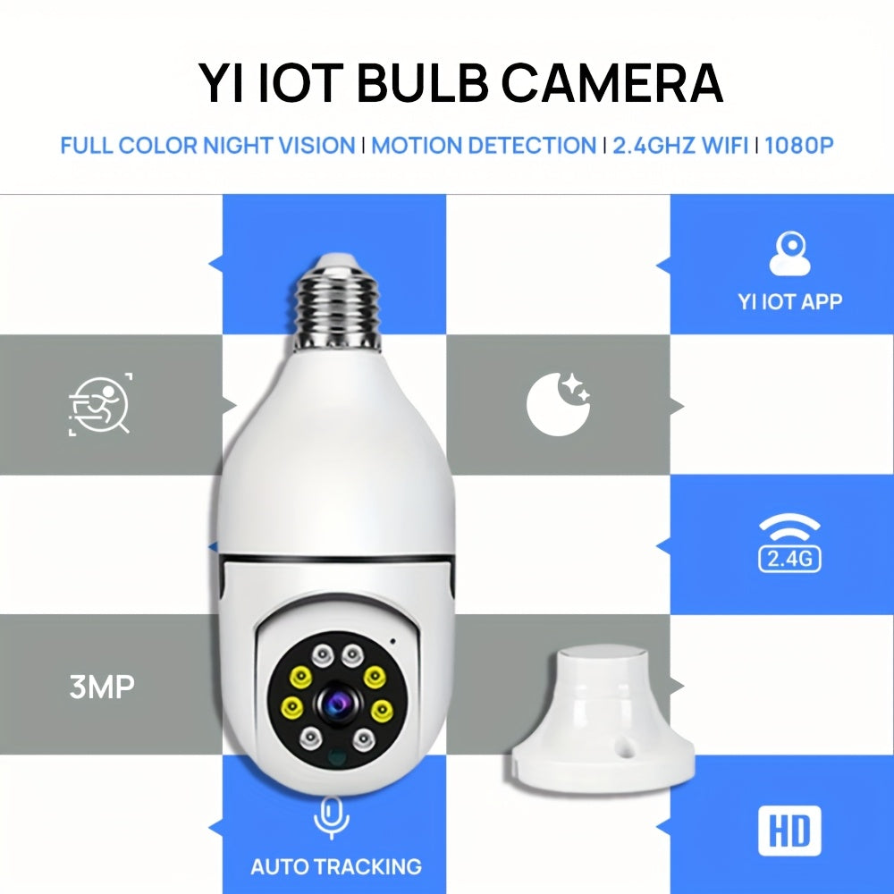 3MP Light Bulb Security Camera WiFi 2.4GHz 1080P Wireless Surveillance Full Color Night Vision Two Way Audio Motion Detection 360 Pan Tilt Home Security Indoor Camera 1 2 Pack