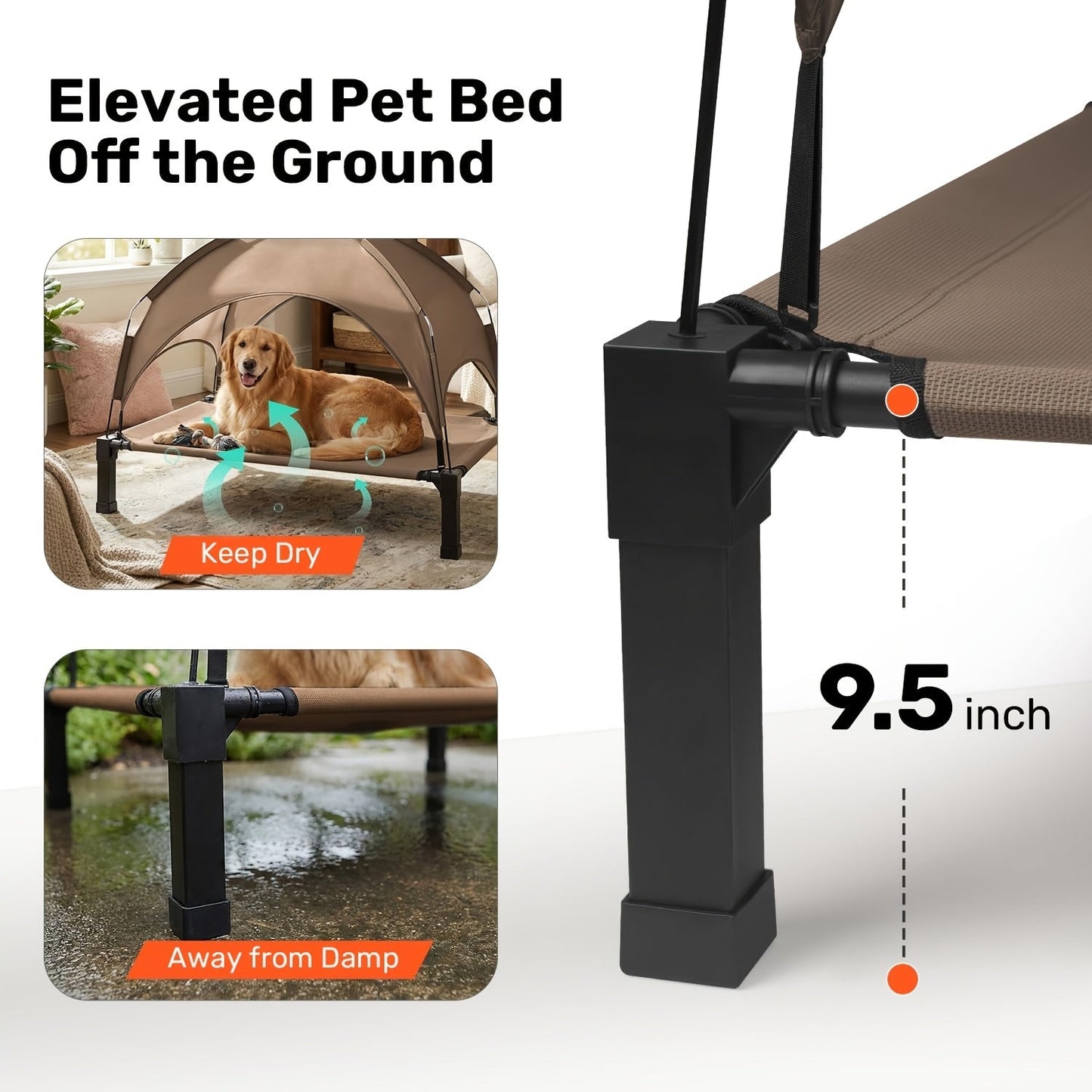 Elevated Dog Bed with Removable Canopy Shade Tent – Portable Raised Outdoor Cooling Pet Cot for Dogs & Cats, Breathable Mesh, Lightweight Foldable Design for Camping, Yard & Patio