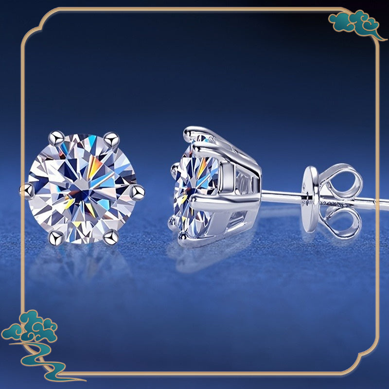 S925 Sterling Silver Moissanite Stud Earrings for Women – Vintage Elegant Style, 0.5CT 1CT 2CT 3CT, Gold & Silver, Daily Wear & Party Jewelry Gift