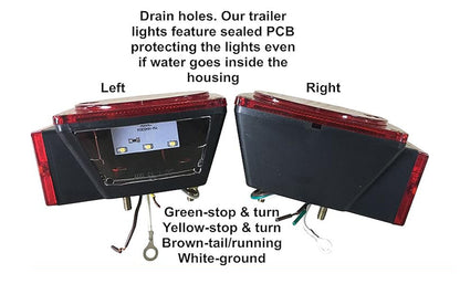 12V LED Trailer Lights Kit Stop Tail Turn Signal License Plate Light for Trailers Under 80" - Square Trailer Tail Lights for Boat Trailer Truck RV Camper Marine with Wiring Options