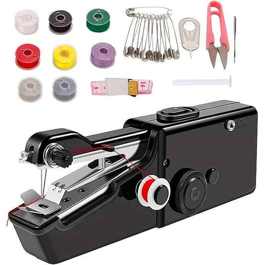 Portable Cordless Mini Sewing Machine with Accessory Kit – Lightweight Handheld Stitching Tool for Beginners Quick Fabric Repairs Hemming and DIY Crafts in White or Black