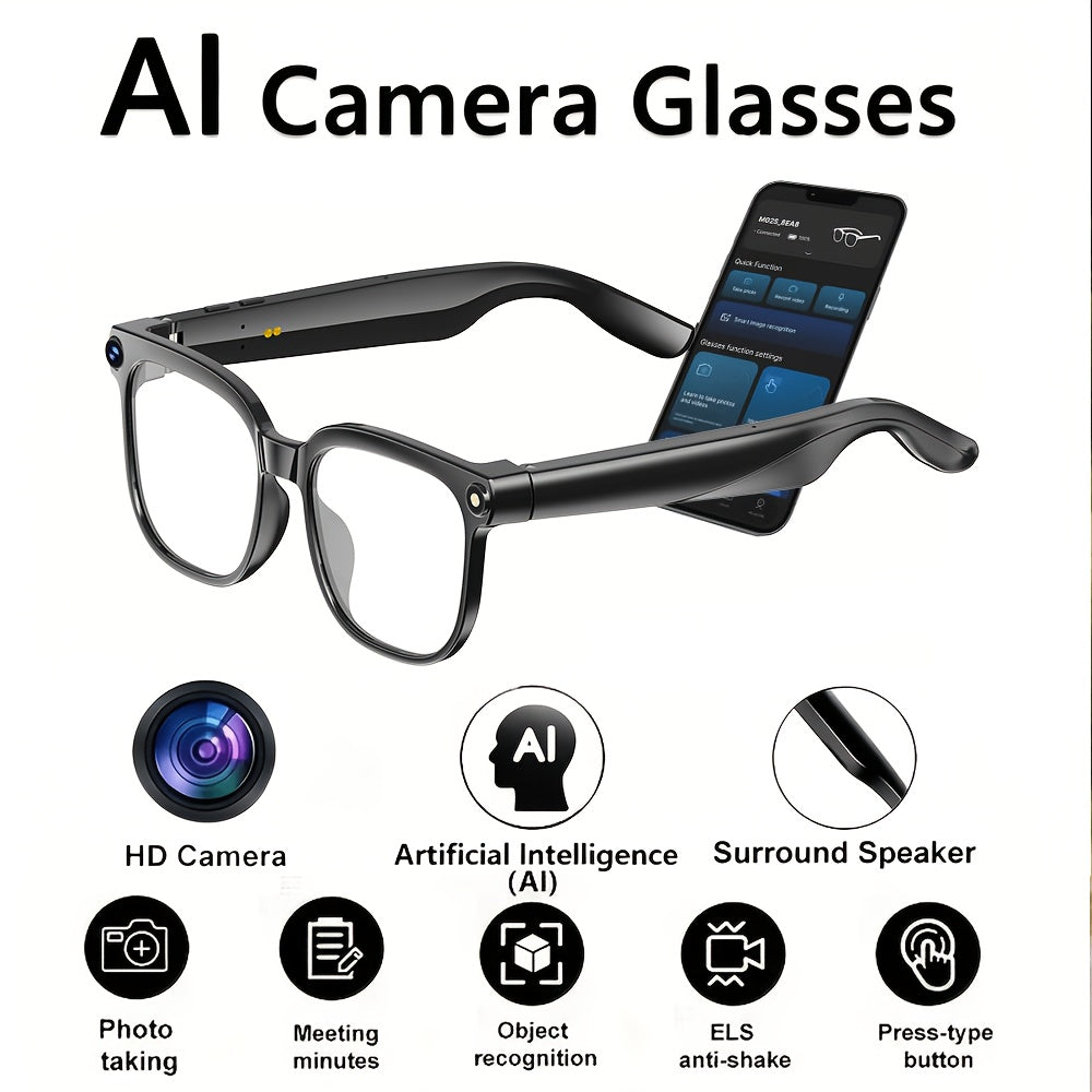 4K AI Smart Glasses with Camera – Real-Time Translation, Object Recognition, Open-Ear Audio, Touch Control, 8-Hour Battery, USB-C Charging, Ultra-Light for Outdoor, Work & Travel