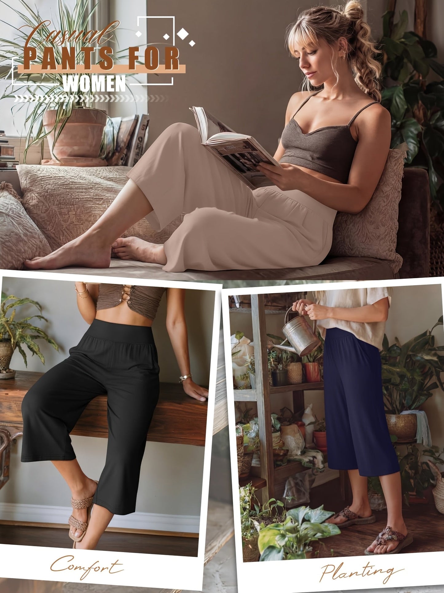 Women's Capri Pants 3-Pack – Loose Lounge Cropped Sweatpants Joggers with Pockets & Elastic Waist, Yoga Capri for Spring Summer Fall Casual Weekend Wear