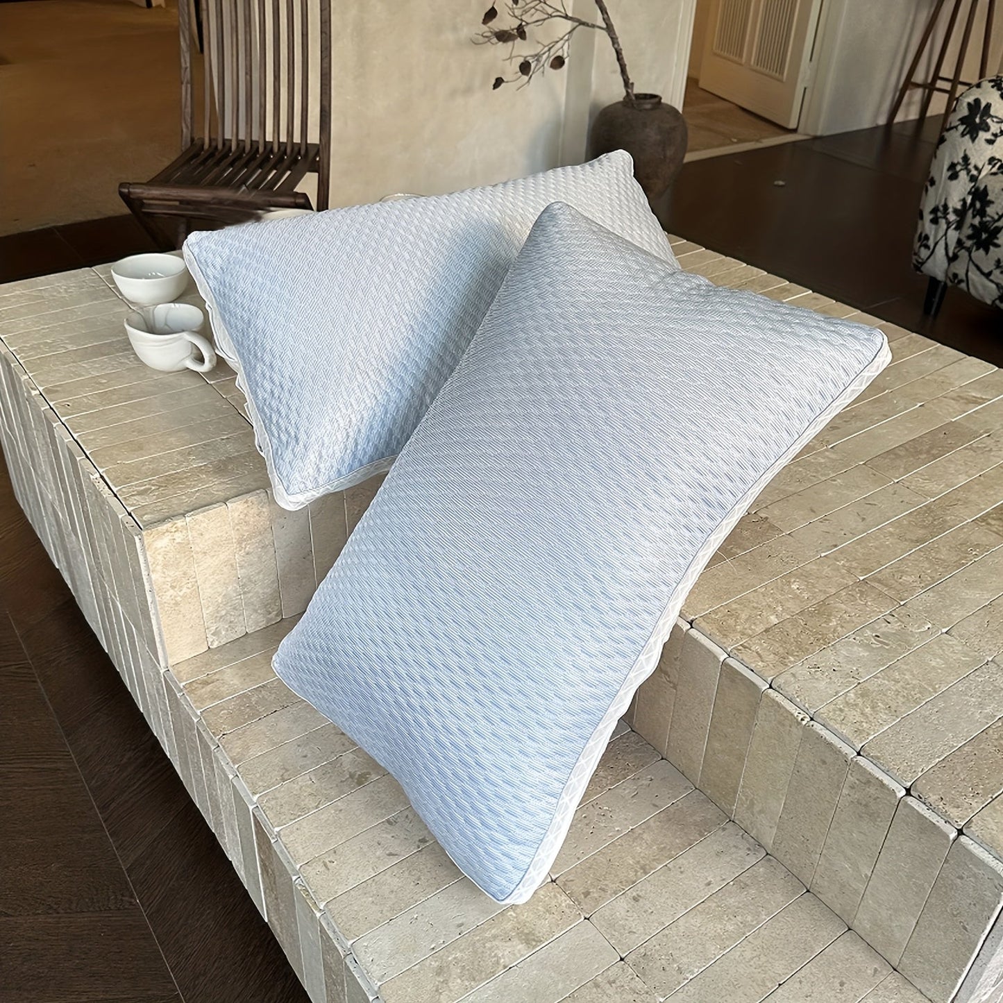 Cooling Bed Pillows Set of 2 | Soft Hotel-Grade Sleep Pillow | Neck Support for Side Back Stomach Sleepers | Cozy Breathable Pillow for Home Bedroom Dorm | Blue Pink Gray Indigo