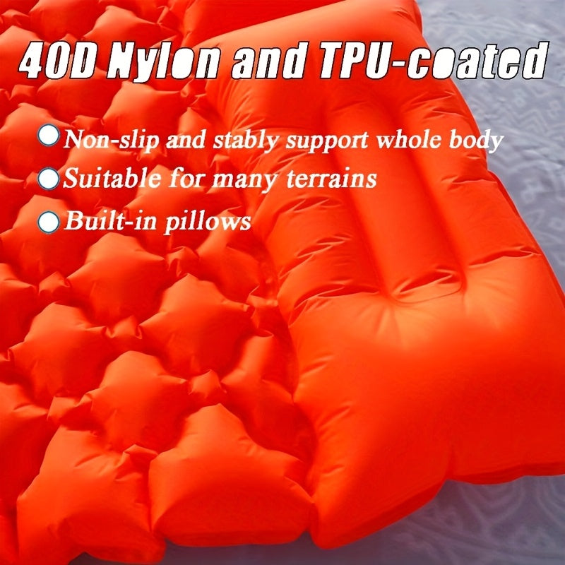 Self-Inflating Sleeping Pad Ultralight Nylon TPU Camping Mat, Built-In Pump Single & Double Person Options, Compact Portable Sleeping Mat for Camping Hiking Backpacking Travel Picnic, Orange & Blue