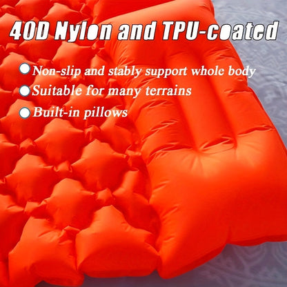 Self-Inflating Sleeping Pad Ultralight Nylon TPU Camping Mat, Built-In Pump Single & Double Person Options, Compact Portable Sleeping Mat for Camping Hiking Backpacking Travel Picnic, Orange & Blue
