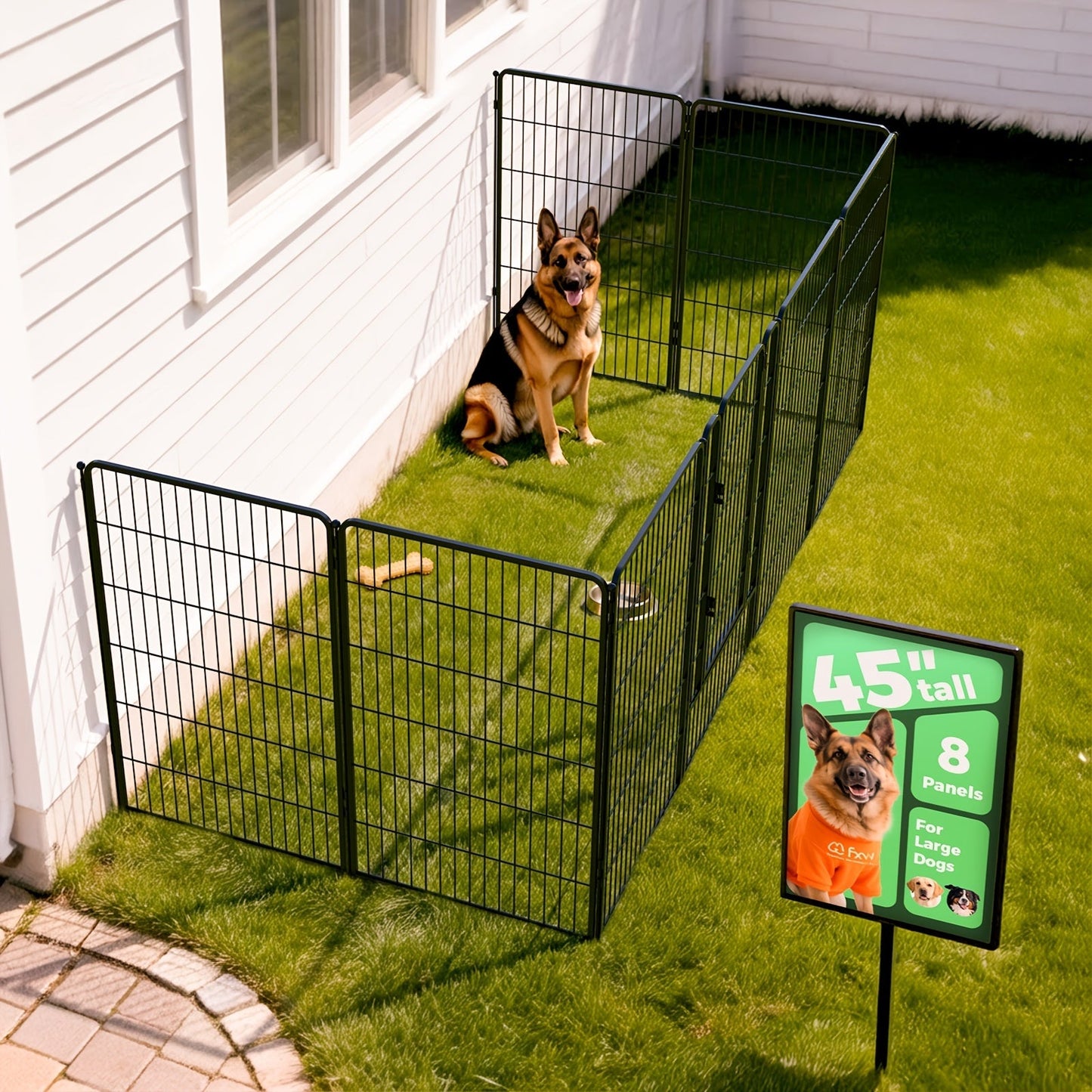 FXW Dog Playpen Heavy Duty Metal Pet Fence with Gate – 8/16/24/32/48 Panels, 24/32/40 Inch Height, Indoor & Outdoor Exercise Pen for Large Medium Small Dogs, Portable Yard Garden RV Camping Enclosure