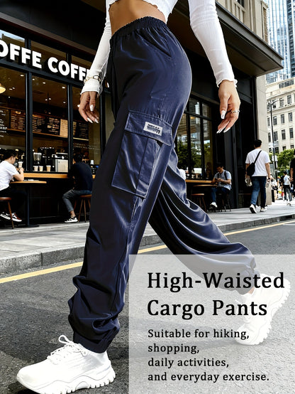 Women's Cargo Pants with Zippered Pockets – Elastic Drawstring Waist Large Pocket Casual Outdoor Trousers Black Grey Green Blue XS-XXL