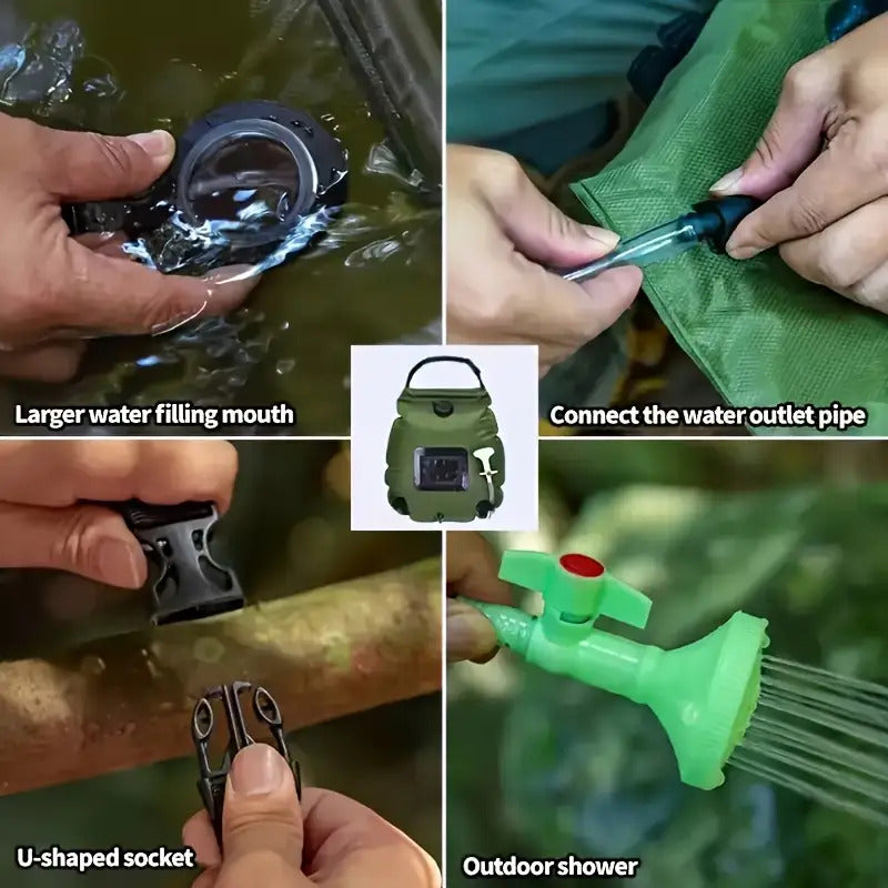 Pop-Up Privacy Tent & 5-Gallon Solar Shower Bag Camping Set – 2-Pack Waterproof Instant Setup Outdoor Shower Tent for Camping, Hiking, Fishing & Beach, Easy Fold Portable Changing Room, Green