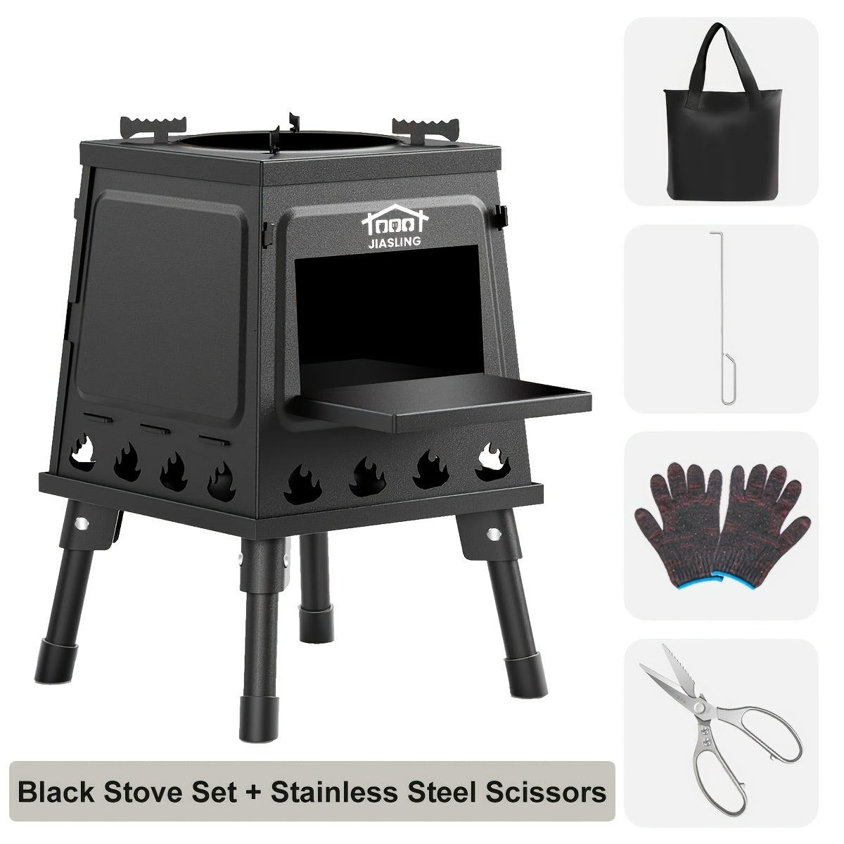 Portable Wood Burning Camp Stove with BBQ Scissors - Lightweight Outdoor Hiking Cookstove & Picnic Grill Set for Travel Camping