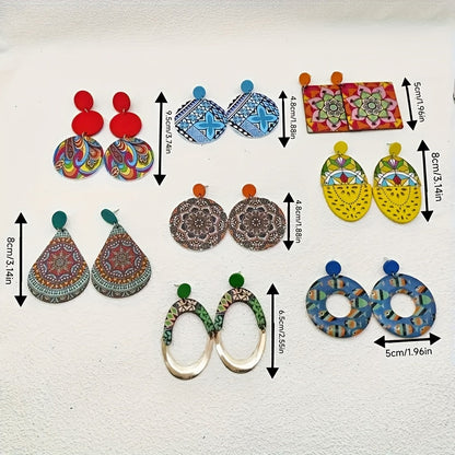 Vintage Boho Earrings Set 10/20 Pairs – Mixed Style Floral Color Printed Women's Earrings, Bohemian Fashion Jewelry for Parties Daily Wear, Best Gift for Women Girls