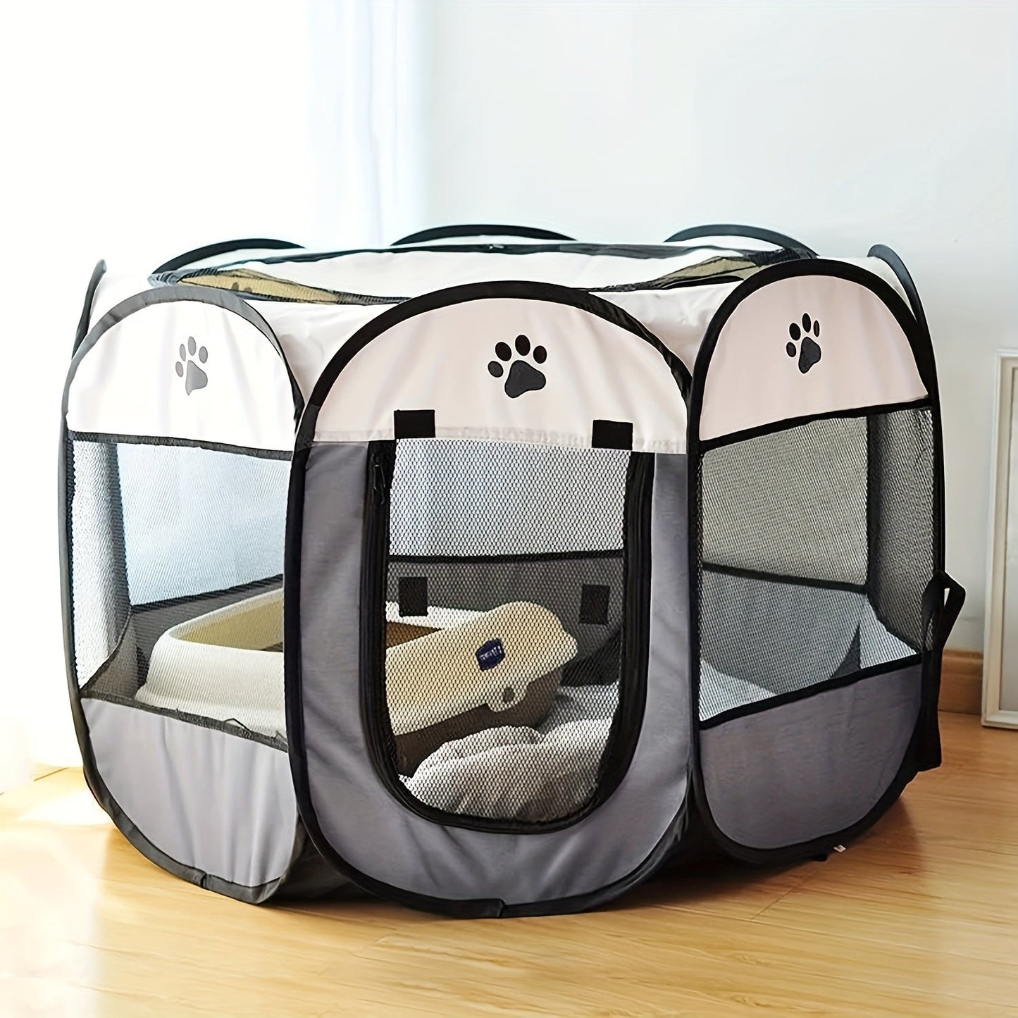 Octagonal Foldable Pet Fence Tent All-Seasons Kennel & Cat Bed – Scratch-Resistant Oxford Cloth Dog Cage for Puppies & Cats, Indoor Outdoor Camping Travel Playpen, Portable Collapsible Pet House