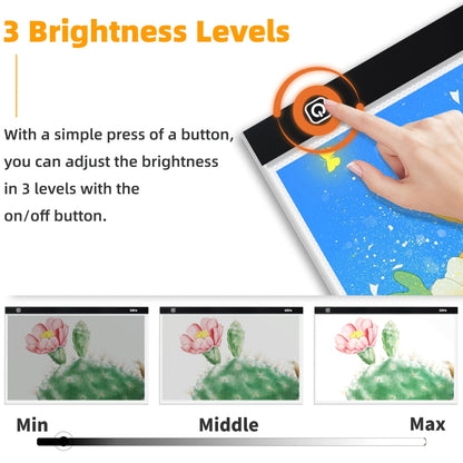 A2 LED Light Box Tracing Board – Dimmable Touch Control Ultra-Thin Light Pad for Diamond Painting, Sketching, Animation, Tattoo Transfer & Streaming, USB Powered, Eye-Care LEDs, Mac/PC Compatible | Velora