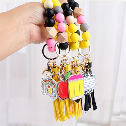 4-Piece Teacher Beaded Keychain Gift Set – Handmade Pencil Apple Notebook TEACH Charm Keychains with Lobster Clasp, Teacher's Day Graduation Back to School Gift, Bag Decoration Pendant