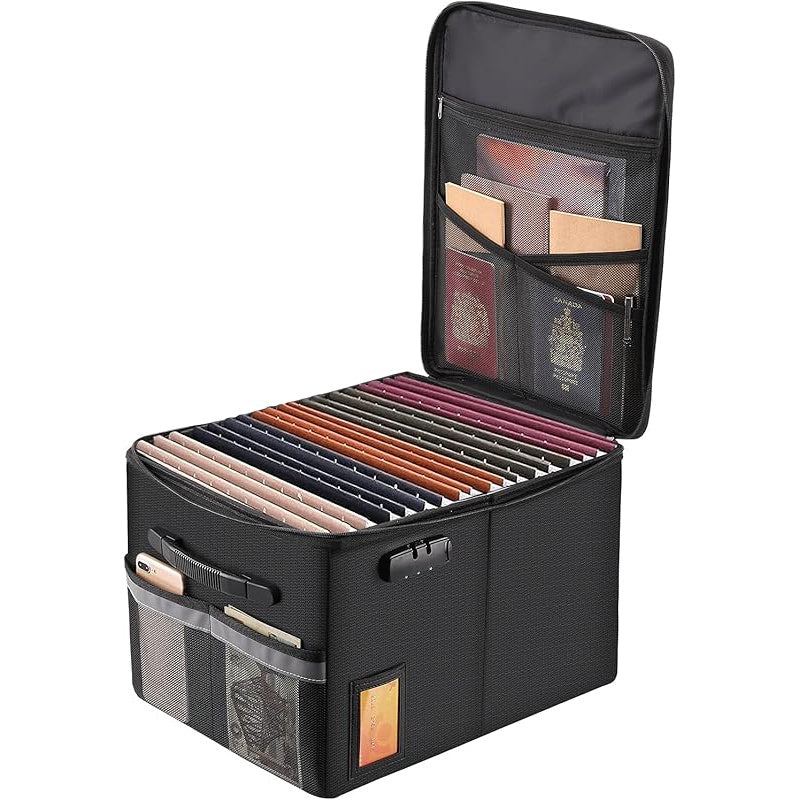 Fireproof File Box with Lock & Zipper Lid – Collapsible Portable Document Safe, Fire Resistant Storage Box for Hanging Letter & Legal Folders, Home & Office Safe Box – Aobteeny