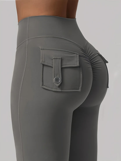Women's High Waist Flare Pants 3-Pack – Butt Lifting Tummy Control Quick-Dry Cargo Style Leggings Tracksuit Casual Sports Full-Length Trousers Black Gray Green