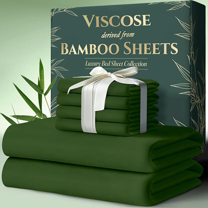 Cooling Bamboo Bed Sheets Set 6-Piece Ultra Soft 17 Inch Deep Pocket Double Stitching Cooling Fiber for Hot Sleepers – Twin Full Queen King in 16 Colors
