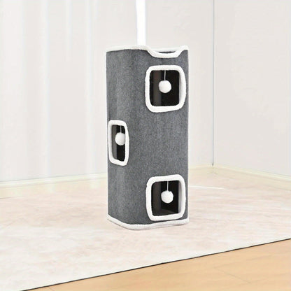 Multi-Level Foldable Cat Tree Tower for Indoor Cats – Scratching Post, Cozy Perch, Cat Condo with Hanging Toy Ball, Cat Hideaway, Soft Bed, 1/3/4 Tier Options