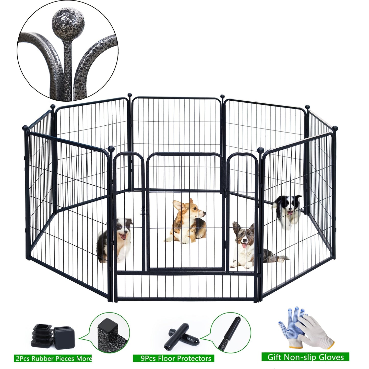 Outdoor Dog Playpen 8 Panels 32 Inch Hammer Design – Pre-Assembled Garden Dog Enclosure for Small to Medium Dogs, Yard Fence Barrier, Expandable Animal Pen