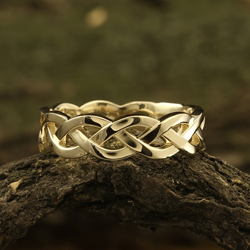 18K Gold Plated Copper Woven Hollow Ring for Women – Minimalist Stackable Band, Sizes 5-13, Luxurious Texture for Weddings, Anniversaries, Parties & Everyday Wear, No Gemstone