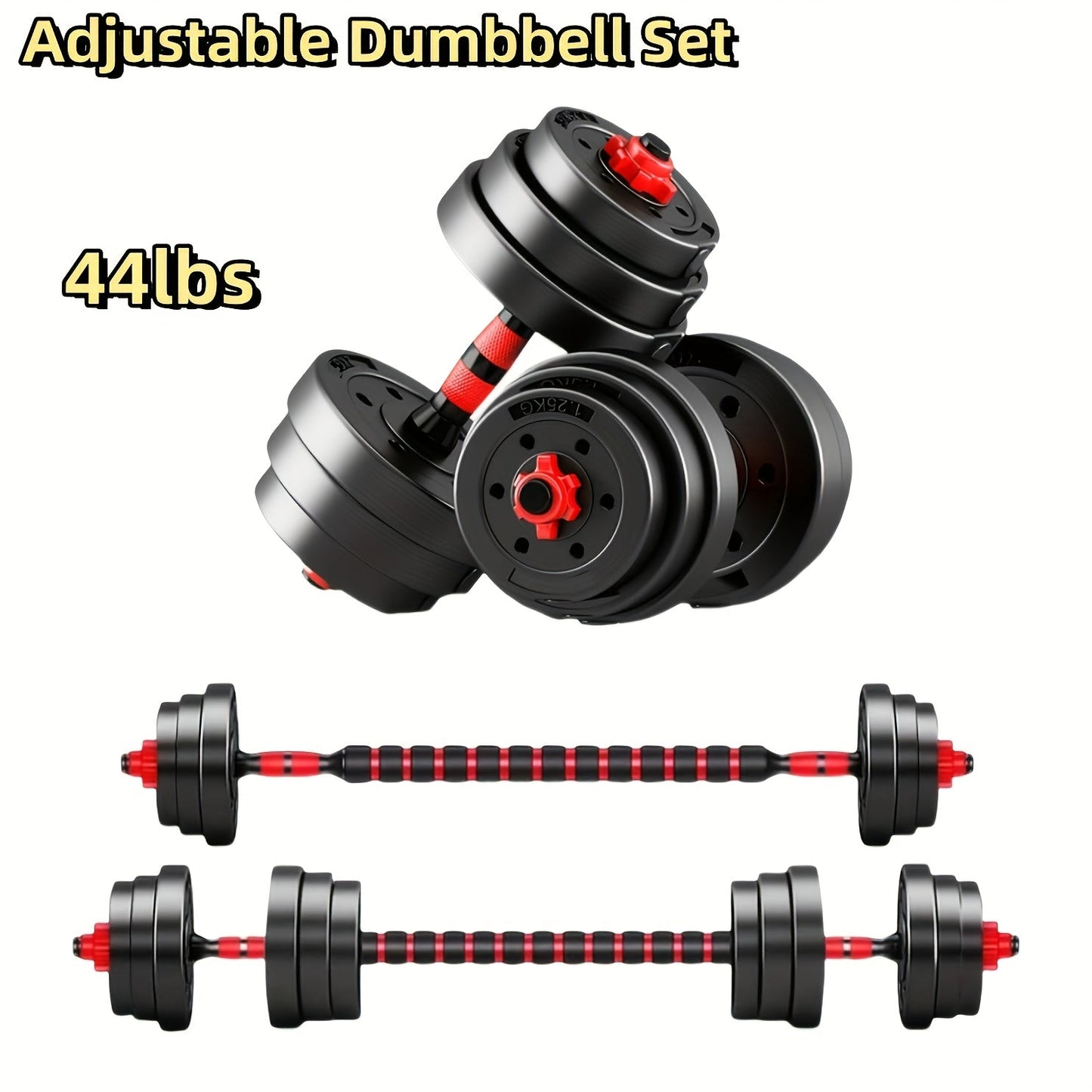 Adjustable Dumbbell Set 22 lb & 44 lb – 3-in-1 Quick-Adjust Free Weights for Home Gym, Strength Training, Full-Body Workouts, Space-Saving Compact Fitness Equipment for Men & Women