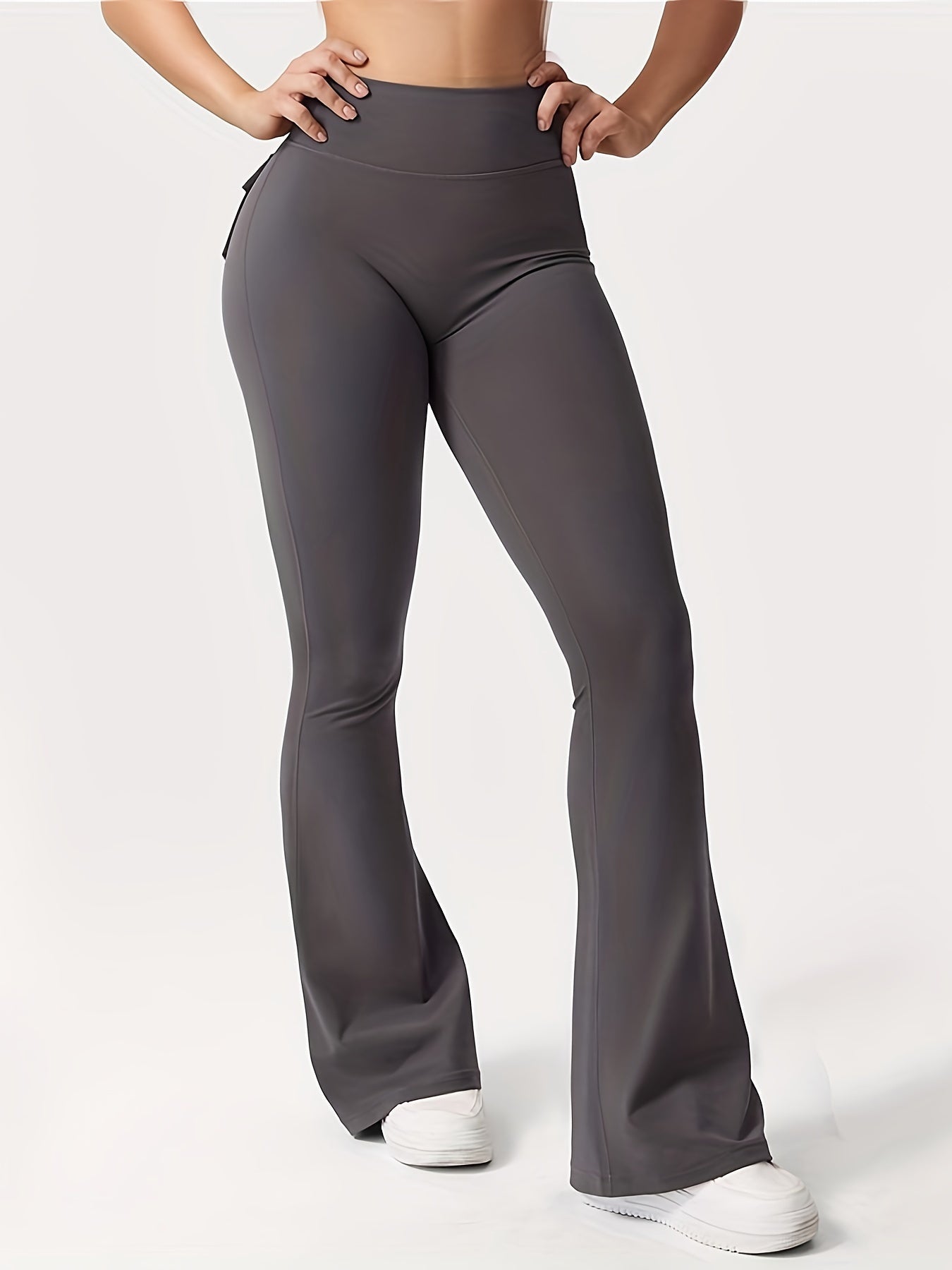 Women's 3-Piece High Waist Flare Yoga Pants Set with Belt and Pockets, Scrunch Butt Lifting Squat Proof 90% Polyester Stretchy Flared Leggings for Workout Gym Running Casual Wear