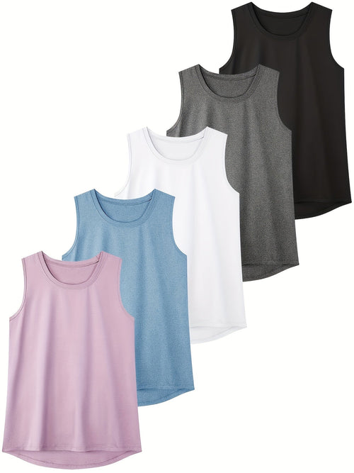 5 Pack Women's Athletic Tank Tops Quick Dry I-Back Design – Breathable Moisture-Wicking Workout Shirts for Fitness Training, Running & Gym, Sizes S-XXL, Mixed Colors