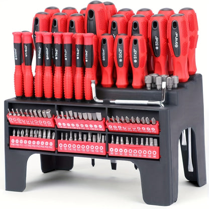 Magnetic Screwdriver Set 100-126pcs Precision Bits Kit with Plastic Rack – Insulated Handles, Torx, Phillips, Hex, Slotted for Electronics, DIY Home Repair & Men's Gift