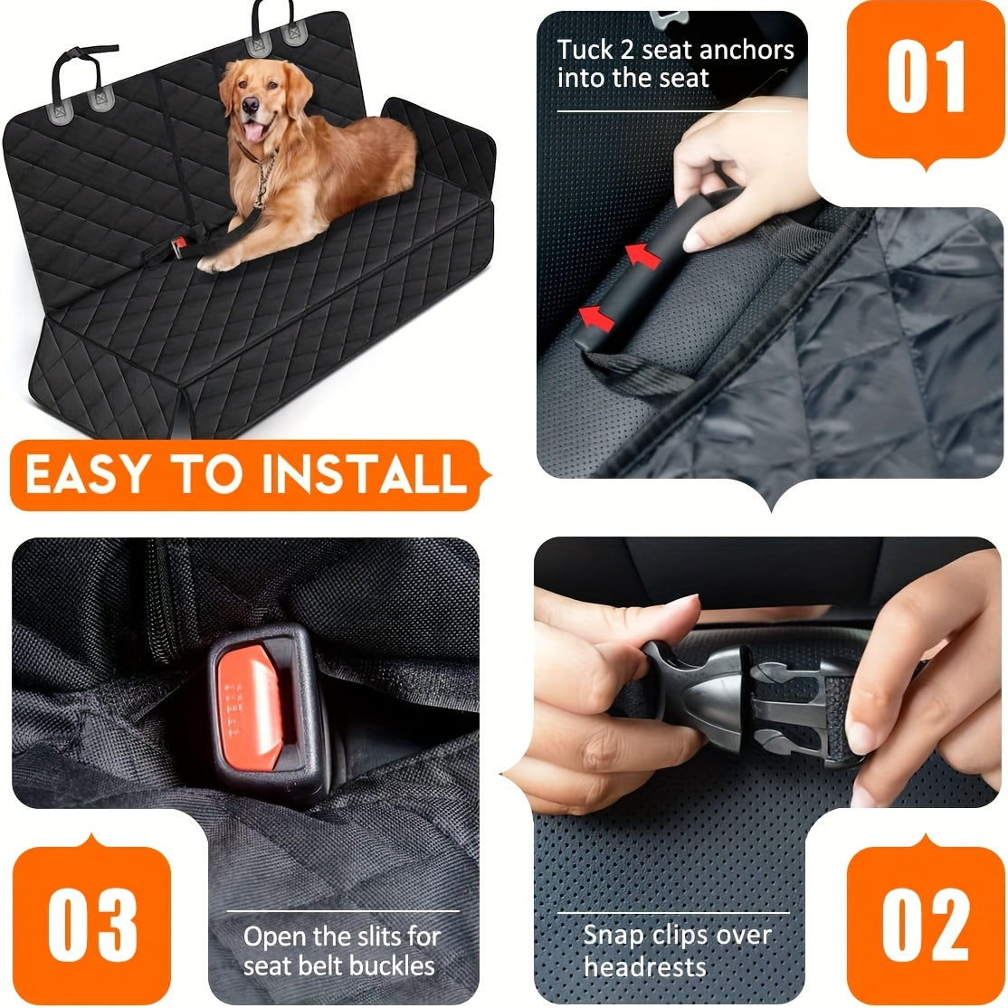 60/40 Split Bench Car Seat Cover for Cars Trucks SUVs – Waterproof Back Seat Protector for Pets & Kids, Easy Clean 100% Polyester, Universal Fit, Black
